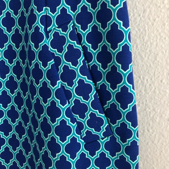 Lands' End Royal Teal Blue Quatrefoil Ponte Stretch Sheath Dress NEW size 6 - Picture 3 of 14